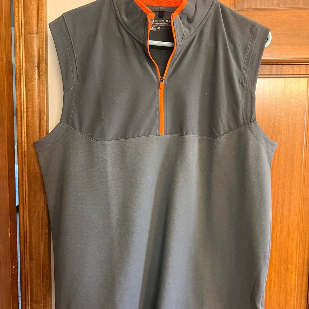 Nike Gray Golf Pullover 1/4 zip Vest w/Orange Accents